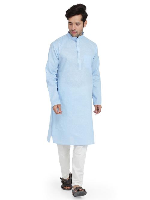 men solid long sleeve kurta and pyjama set - 22000571 - Very Small Image - 1