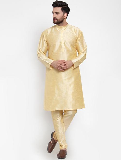 men solid mandarin neck kurta churidar ethnic wear set - 22000578 - Very Small Image - 1