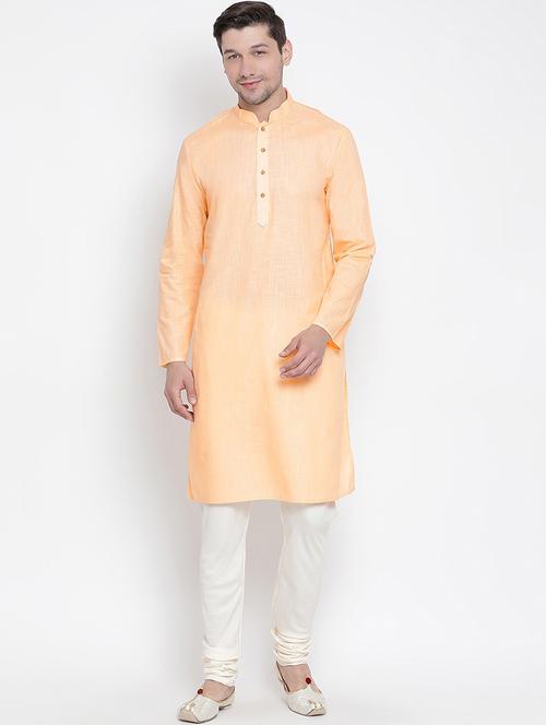 men solid mandarin neck kurta churidar ethnic wear set - 22000580 - Very Small Image - 1