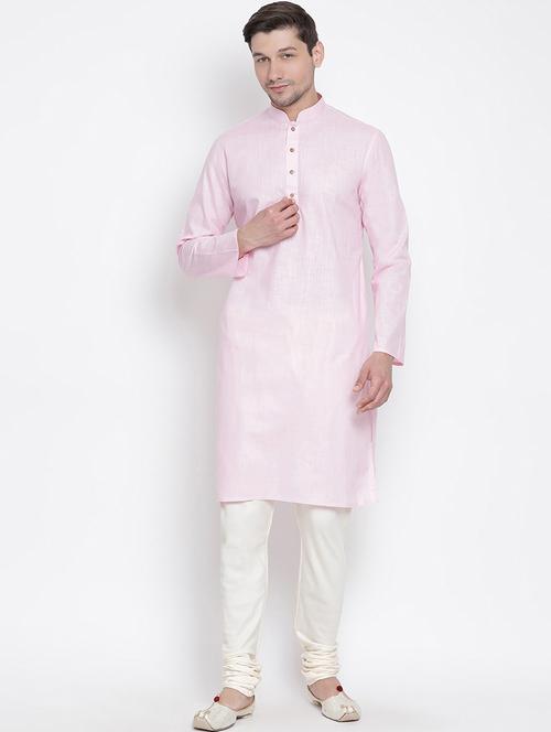 men solid mandarin neck kurta churidar ethnic wear set - 22000595 - Very Small Image - 1