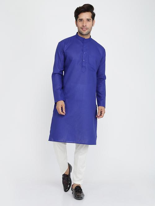 men solid mandarin neck kurta pyjama ethnic wear set - 22000598 - Very Small Image - 1