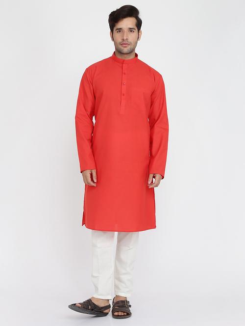 men solid mandarin neck kurta pyjama ethnic wear set - 22000599 - Very Small Image - 1
