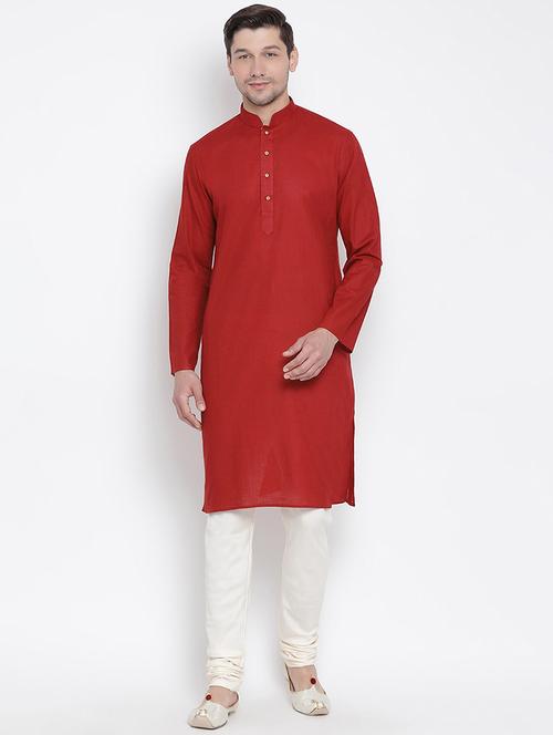 men solid mandarin neck kurta churidar ethnic wear set - 22000600 - Very Small Image - 1