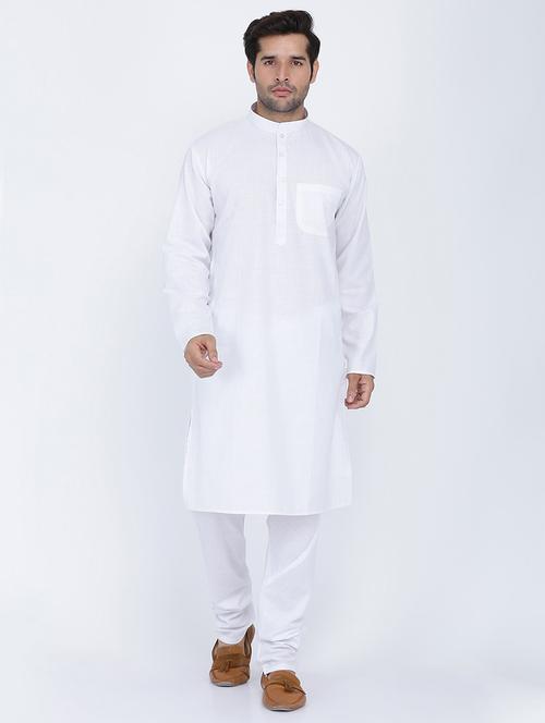 men solid mandarin neck kurta churidar ethnic wear set - 22000604 - Very Small Image - 1