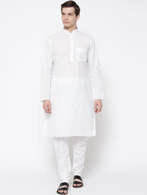 men solid mandarin neck kurta churidar ethnic wear set - 22000605 - Very Small Image - 1