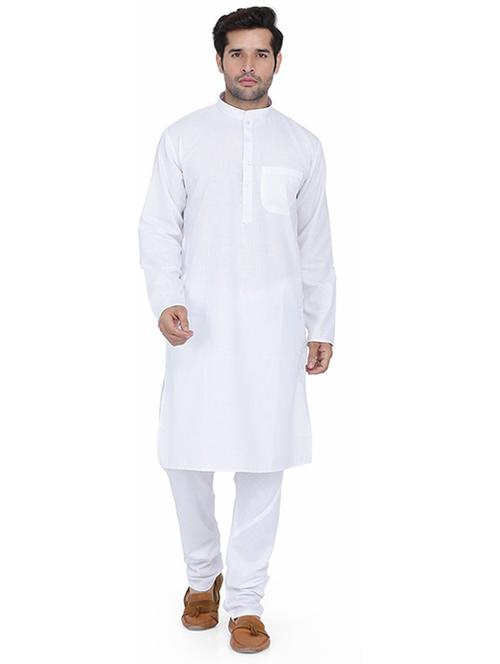 men solid mandarin neck kurta churidar ethnic wear set - 22000607 - Very Small Image - 1