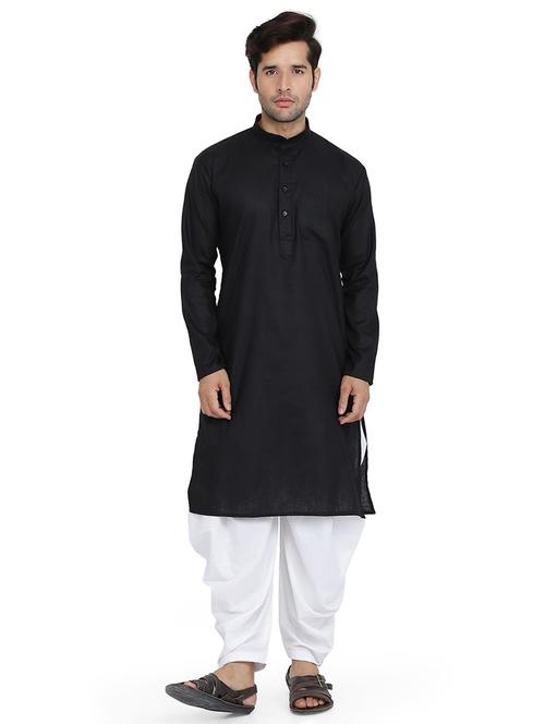 men solid long sleeve kurta and dhoti set - 22000622 - Very Small Image - 1