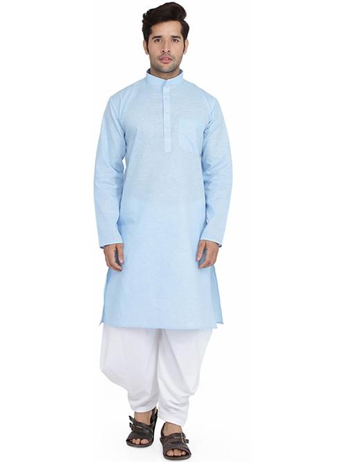 men solid mandarin neck dhoti kurta ethnic wear set - 22000624 - Very Small Image - 1