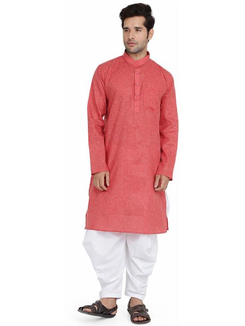 men solid mandarin neck dhoti kurta ethnic wear set - 22000625 - Very Small Image - 1