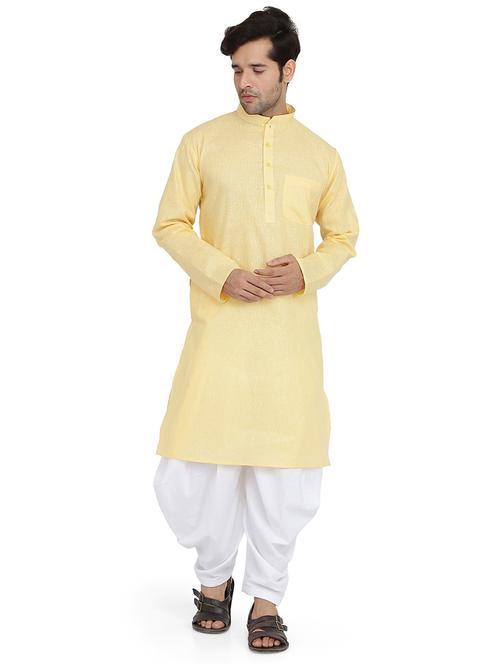 men solid long sleeve kurta and dhoti set - 22000626 - Very Small Image - 1