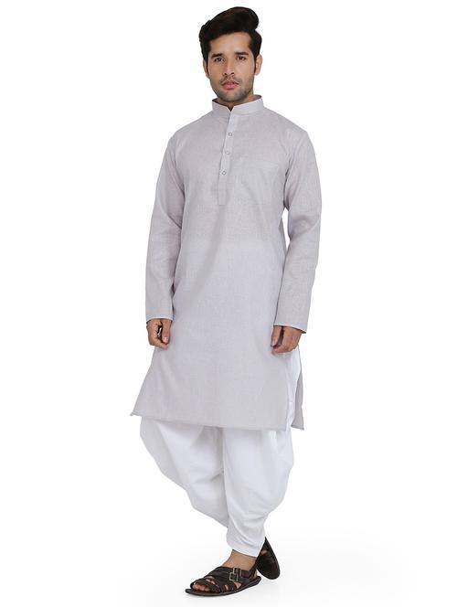 men solid long sleeve kurta and dhoti set - 22000628 - Very Small Image - 1