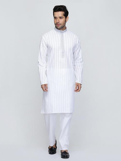 men striped mandarin neck kurta pyjama ethnic wear set - 22000642 - Very Small Image - 1