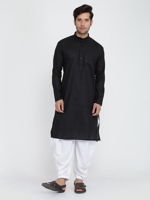 men solid mandarin neck dhoti kurta ethnic wear set - 22000645 - Very Small Image - 1
