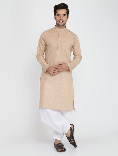 men solid mandarin neck dhoti kurta ethnic wear set - 22000646 - Very Small Image - 1