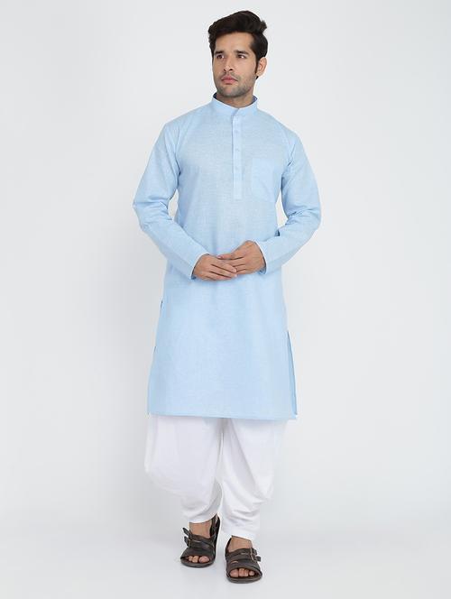 men solid mandarin neck dhoti kurta ethnic wear set - 22000647 - Very Small Image - 1
