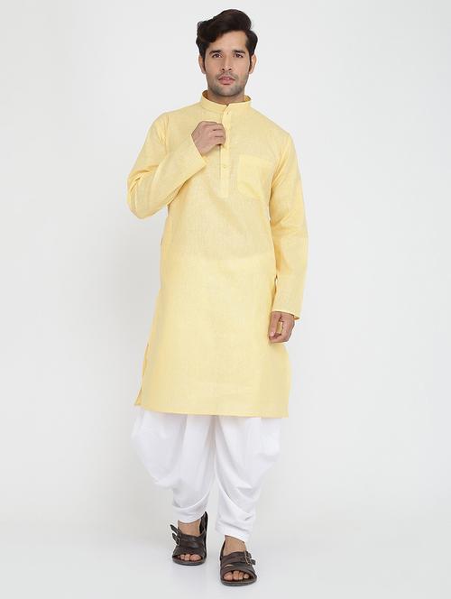 men solid mandarin neck dhoti kurta ethnic wear set - 22000649 - Very Small Image - 1