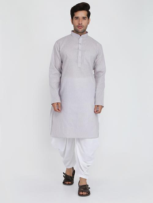 men solid mandarin neck dhoti kurta ethnic wear set - 22000651 - Very Small Image - 1