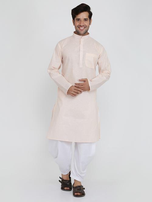 men solid mandarin neck dhoti kurta ethnic wear set - 22000653 - Very Small Image - 1