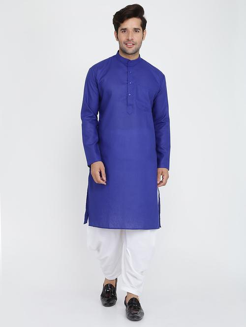 men solid mandarin neck dhoti kurta ethnic wear set - 22000654 - Very Small Image - 1