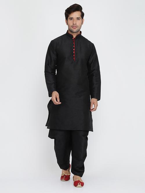 men solid mandarin neck dhoti kurta ethnic wear set - 22000673 - Very Small Image - 1
