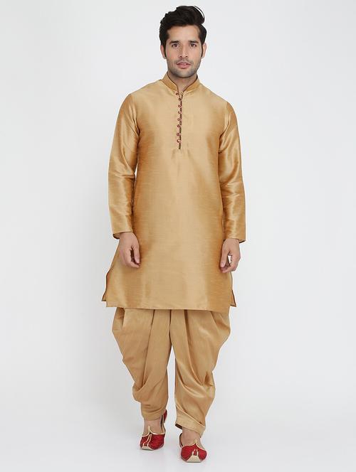 men solid mandarin neck dhoti kurta ethnic wear set - 22000674 - Very Small Image - 1