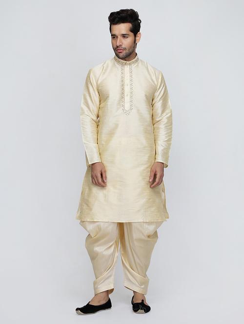 men solid mandarin neck dhoti kurta ethnic wear set - 22000689 - Very Small Image - 1