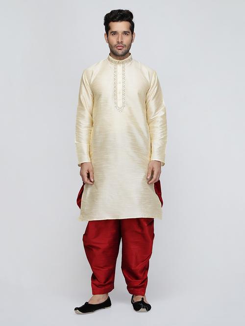 men solid mandarin neck dhoti kurta ethnic wear set - 22000690 - Very Small Image - 1