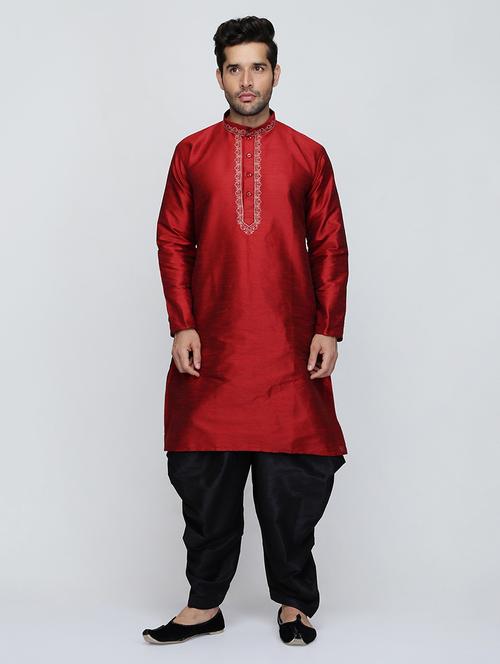 men solid mandarin neck dhoti kurta ethnic wear set - 22000692 - Very Small Image - 1