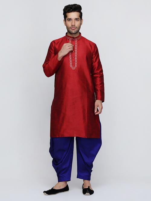 men solid mandarin neck dhoti kurta ethnic wear set - 22000695 - Very Small Image - 1
