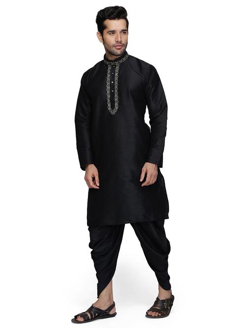 men solid long sleeve kurta and dhoti set - 22000703 - Very Small Image - 1