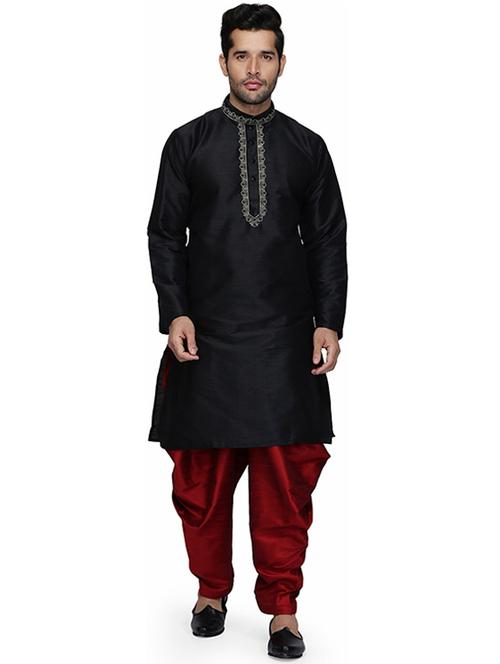men solid mandarin neck dhoti kurta ethnic wear set - 22000705 - Very Small Image - 1