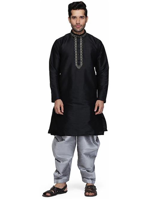 men solid mandarin neck dhoti kurta ethnic wear set - 22000706 - Very Small Image - 1