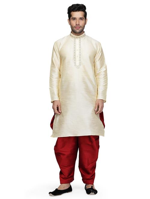 men solid long sleeve kurta and dhoti set - 22000710 - Very Small Image - 1