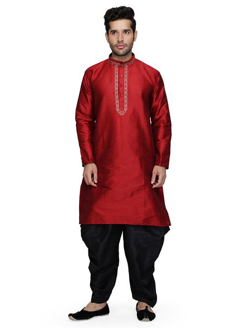 men solid long sleeve kurta and dhoti set - 22000712 - Very Small Image - 1