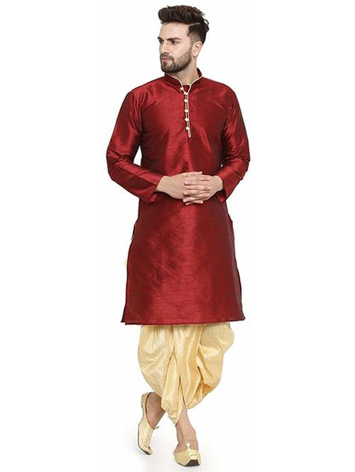 men solid mandarin neck dhoti kurta ethnic wear set - 22000721 - Very Small Image - 1