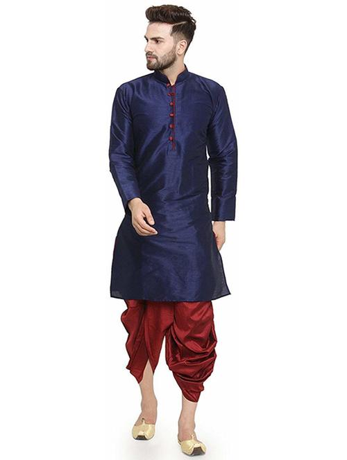men solid mandarin neck dhoti kurta ethnic wear set - 22000722 - Very Small Image - 1