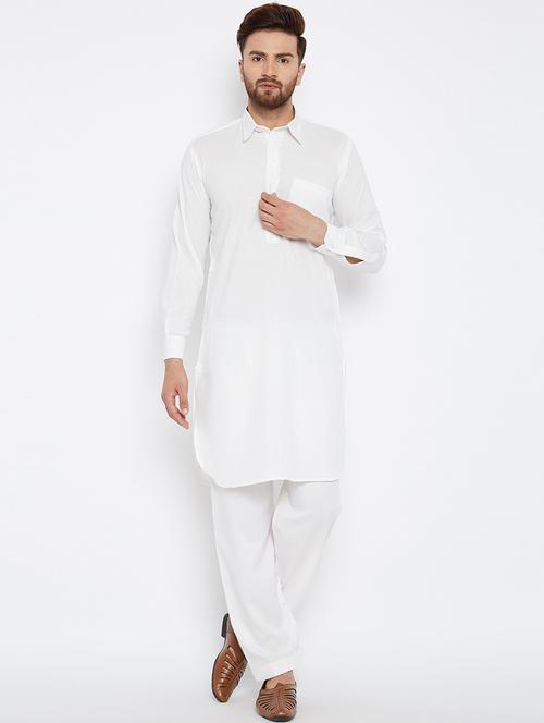 men white solid long sleeve pathani set - 22000728 - Very Small Image - 1