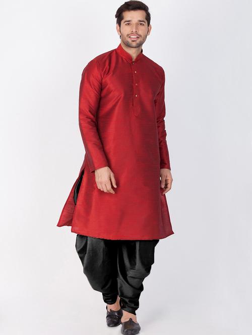men solid long sleeve kurta and dhoti set - 22000756 - Very Small Image - 1