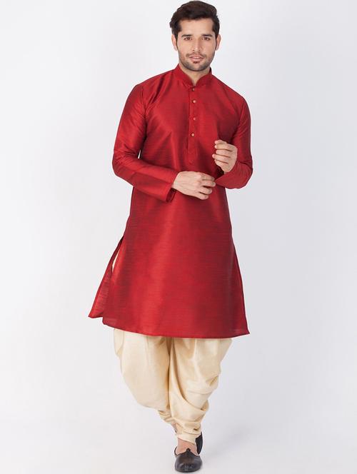 men solid long sleeve kurta and dhoti set - 22000757 - Very Small Image - 1