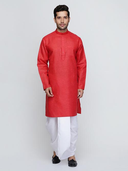 men solid long sleeve kurta and dhoti set - 22000783 - Very Small Image - 1