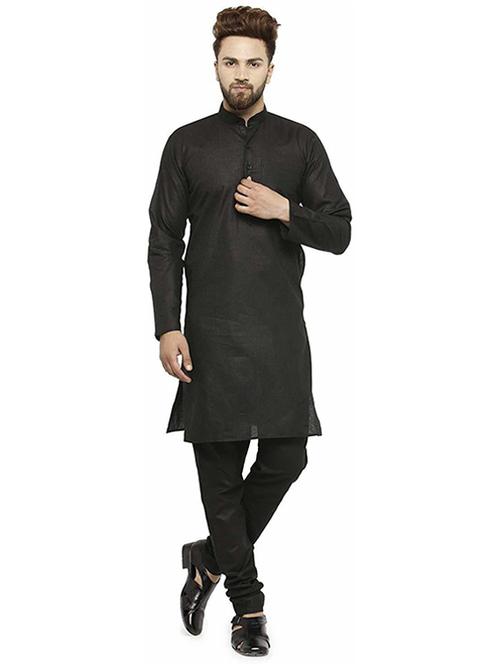 men solid mandarin neck kurta churidar ethnic wear set - 22000800 - Very Small Image - 1