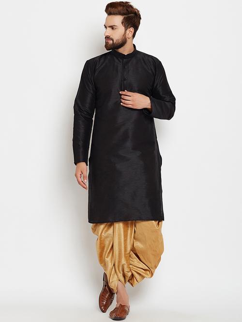men solid long sleeve kurta and dhoti set - 22000804 - Very Small Image - 1