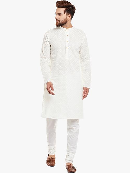 men embroidered long sleeve kurta and churidar set - 22000823 - Very Small Image - 1
