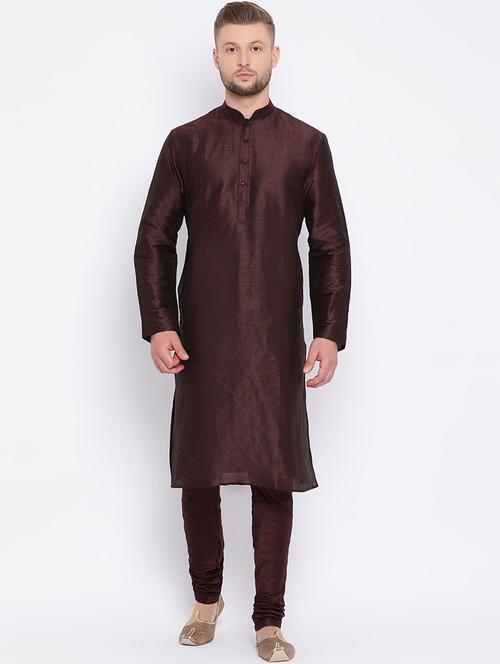 men solid long sleeve kurta and churidar set - 22000826 - Very Small Image - 1