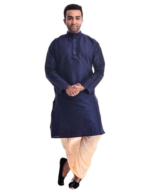 men solid long sleeve kurta and dhoti set - 22000829 - Very Small Image - 1