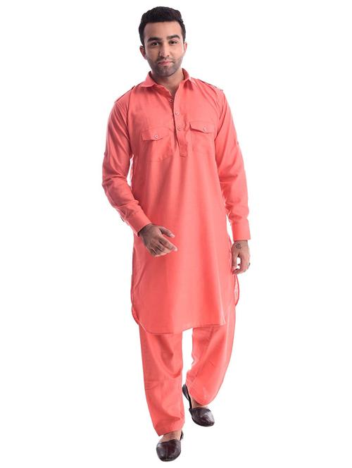 men solid long sleeve pathani kurta set - 22000830 - Very Small Image - 1