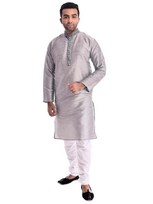 men solid long sleeve kurta and churidar set - 22000890 - Very Small Image - 1