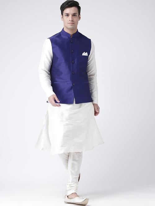men solid long sleeve kurta and churidar with nehru jacket - 22000925 - Very Small Image - 1