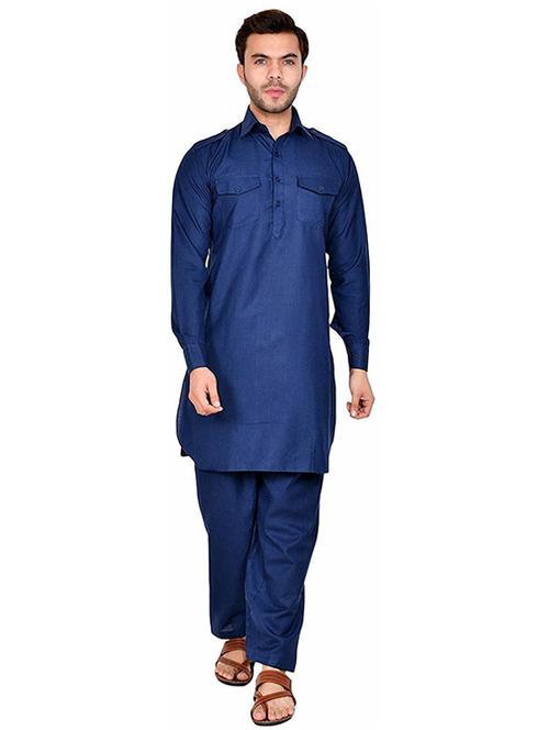 men solid long sleeve pathani ethnic wear set - 22000944 - Very Small Image - 1