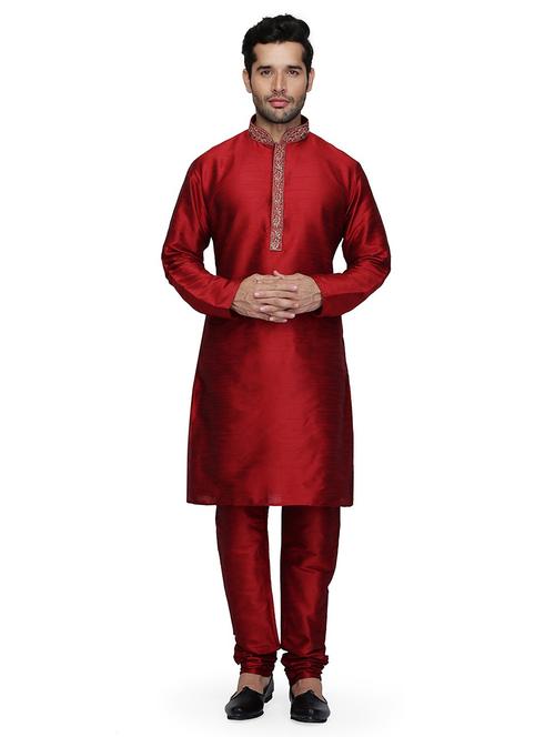 men solid long sleeve kurta and churidar set - 22000963 - Very Small Image - 1